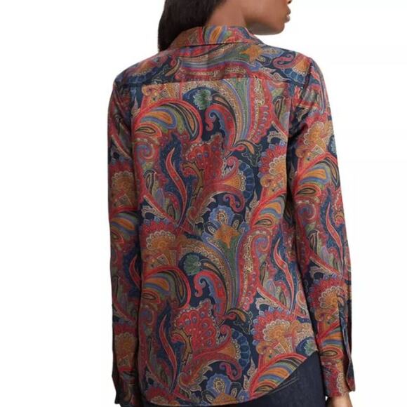 Lauren Ralph Lauren Paisley Button Down Shirt Cotton Western Boho Luxury Large - Picture 10 of 10